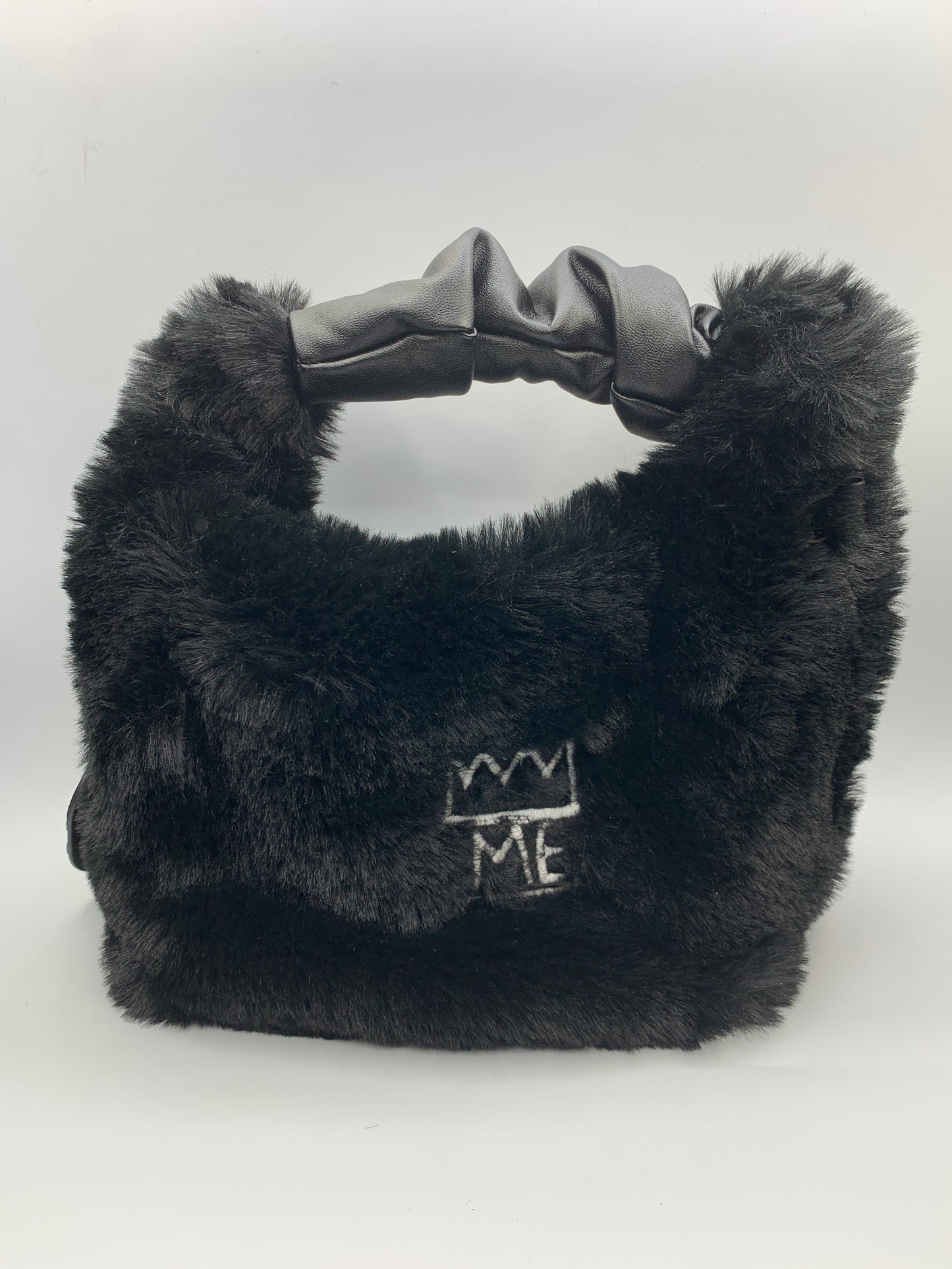 Black Furry Purse with White Krown