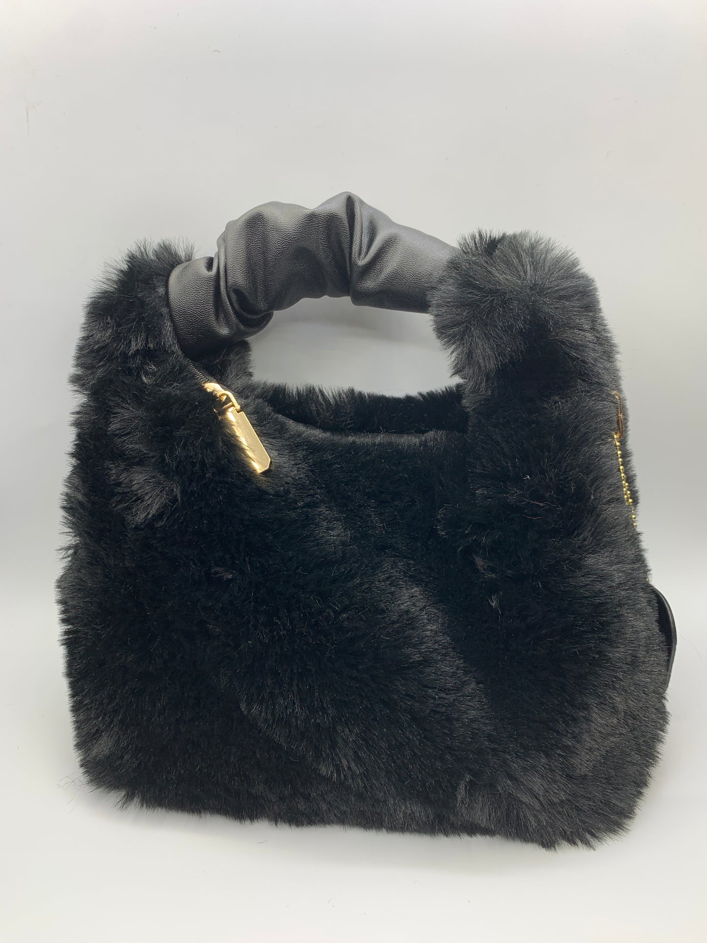Black Furry Purse with White Krown