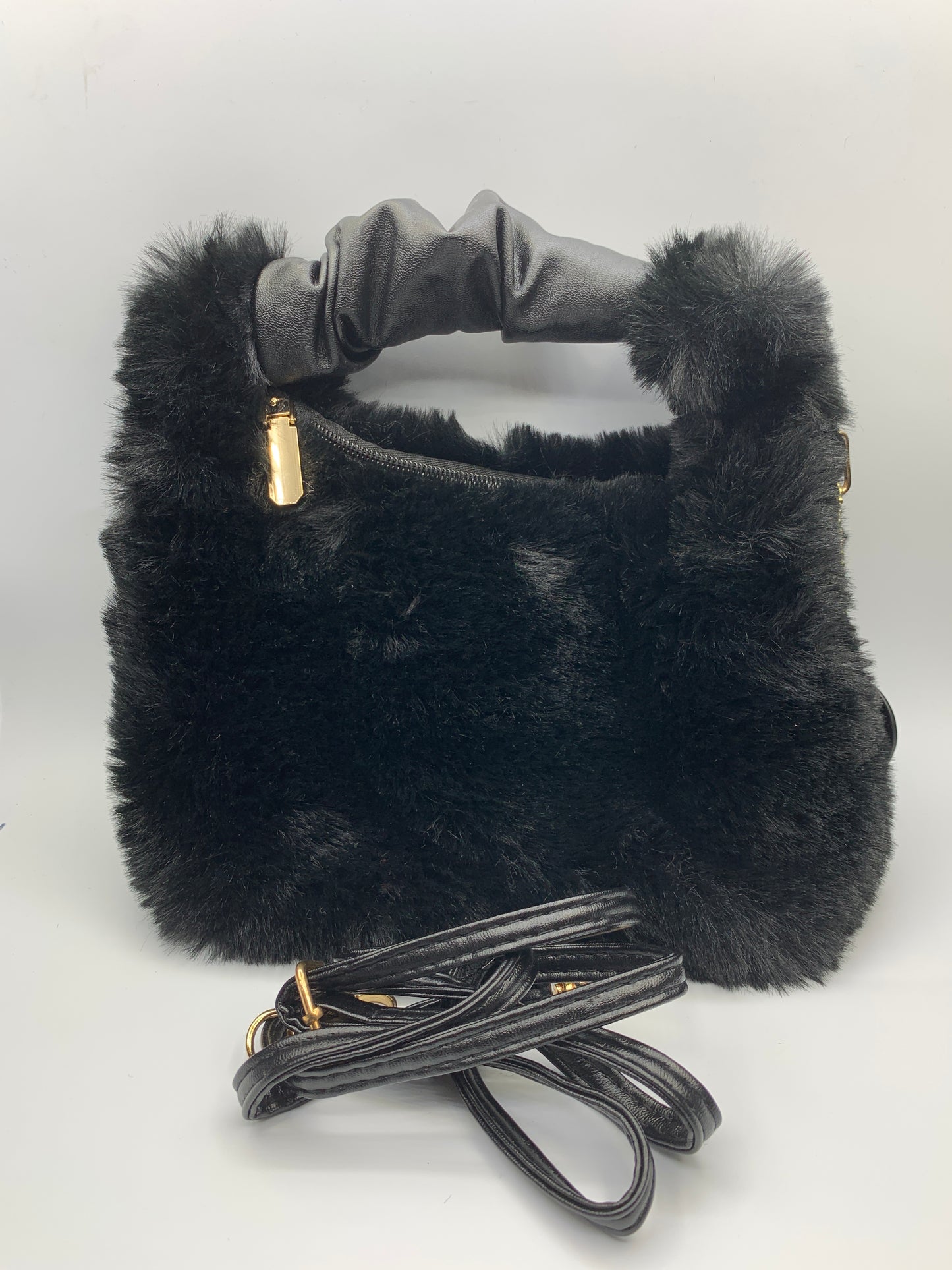 Black Furry Purse with White Krown