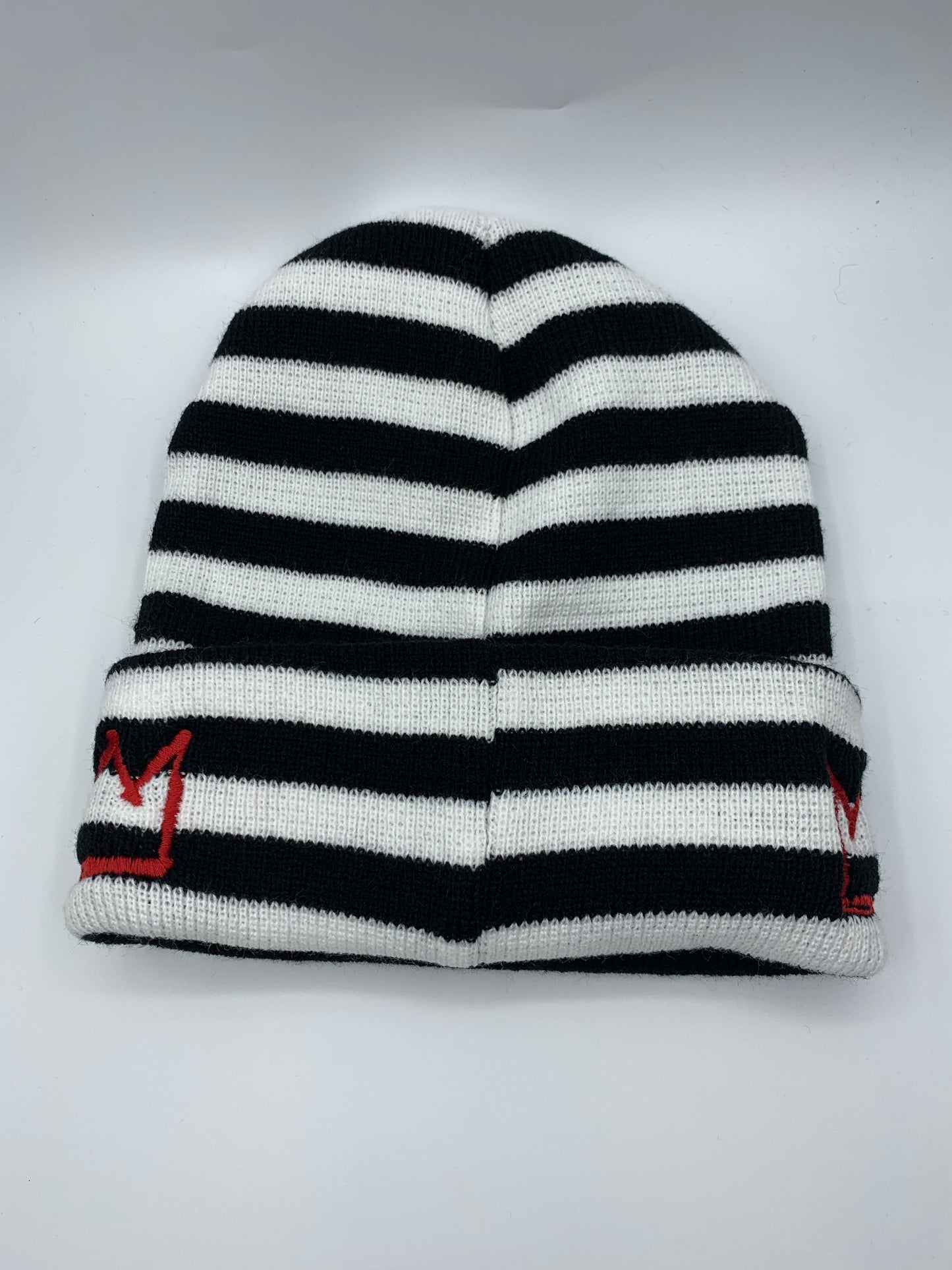 Black & White Beanie with Red Krown