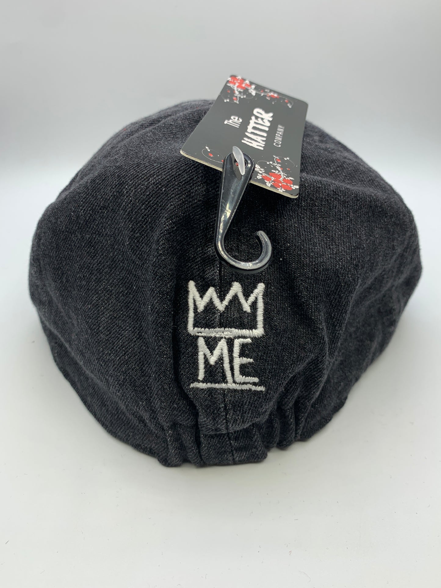 Gray Denim Beret Hat with White Krown