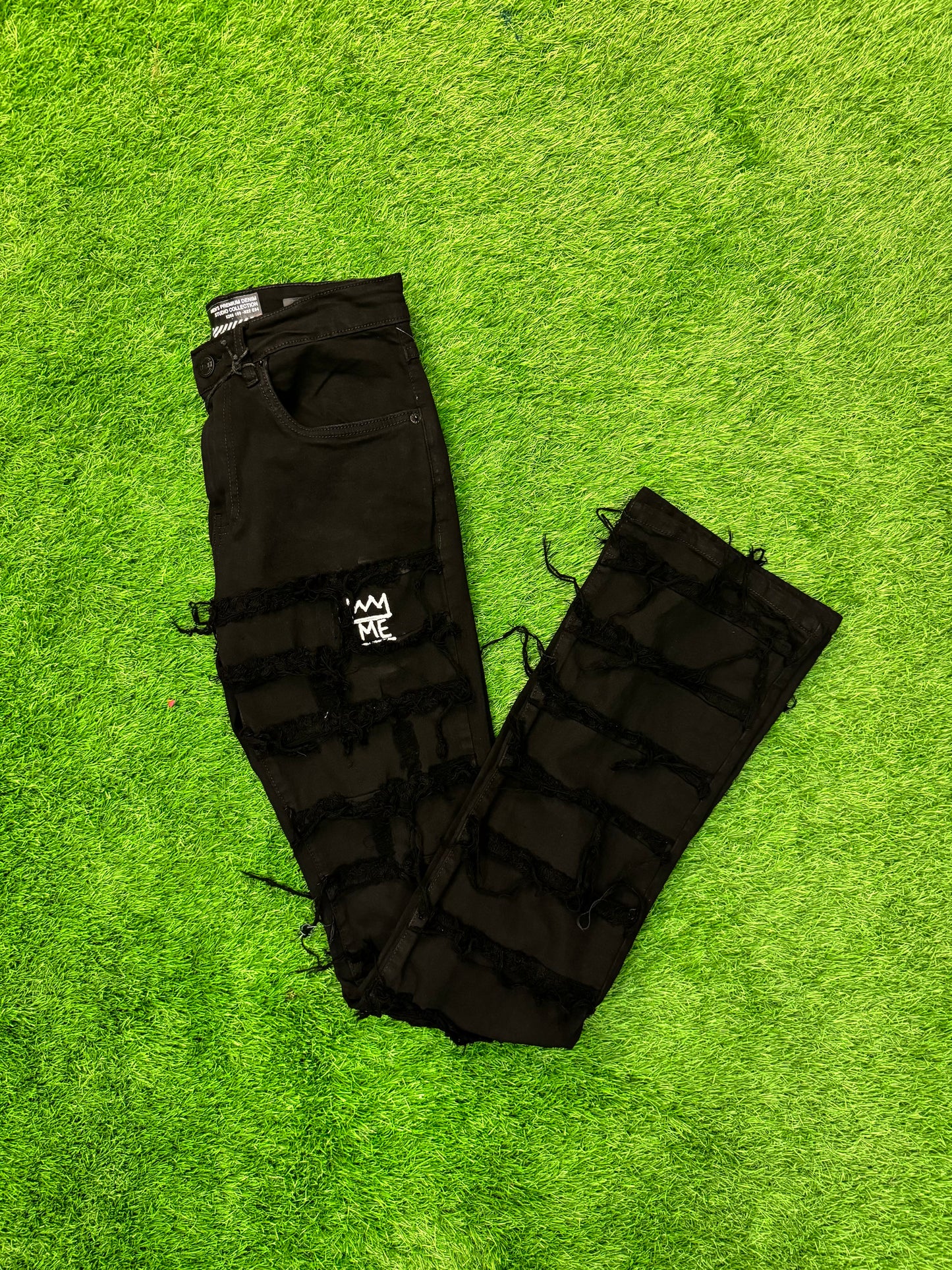Black Ripped Jeans with White Krown