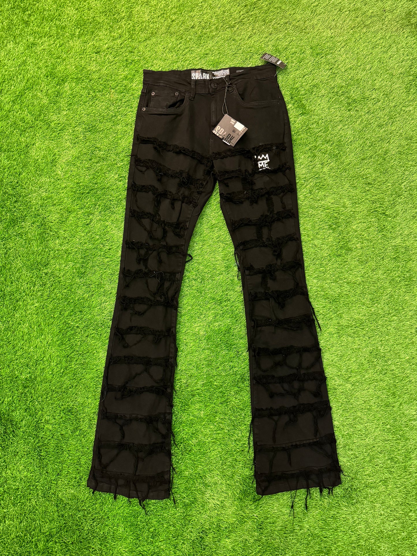 Black Ripped Jeans with White Krown