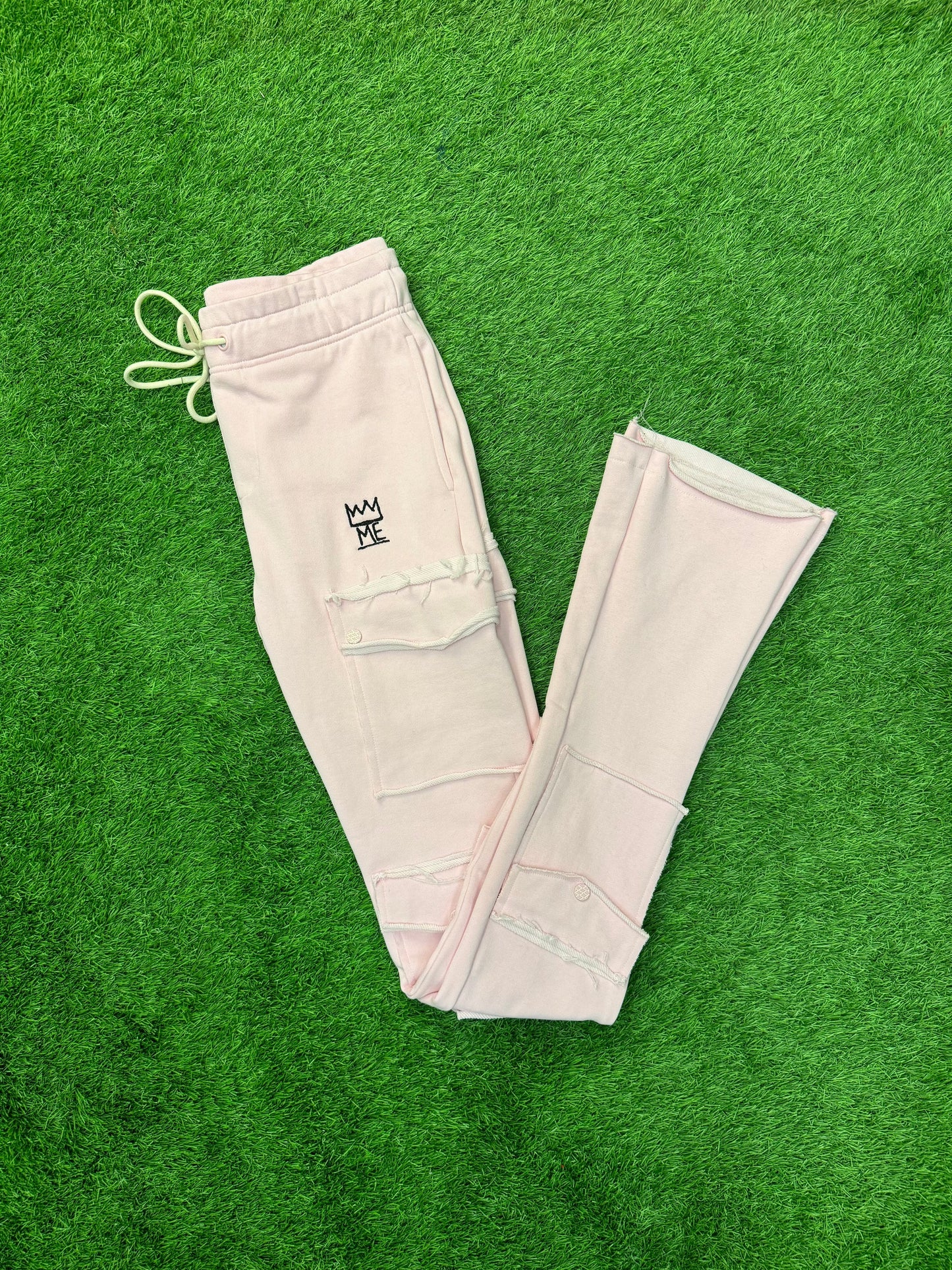 Pink Stacked Sweatpants with Black Krown