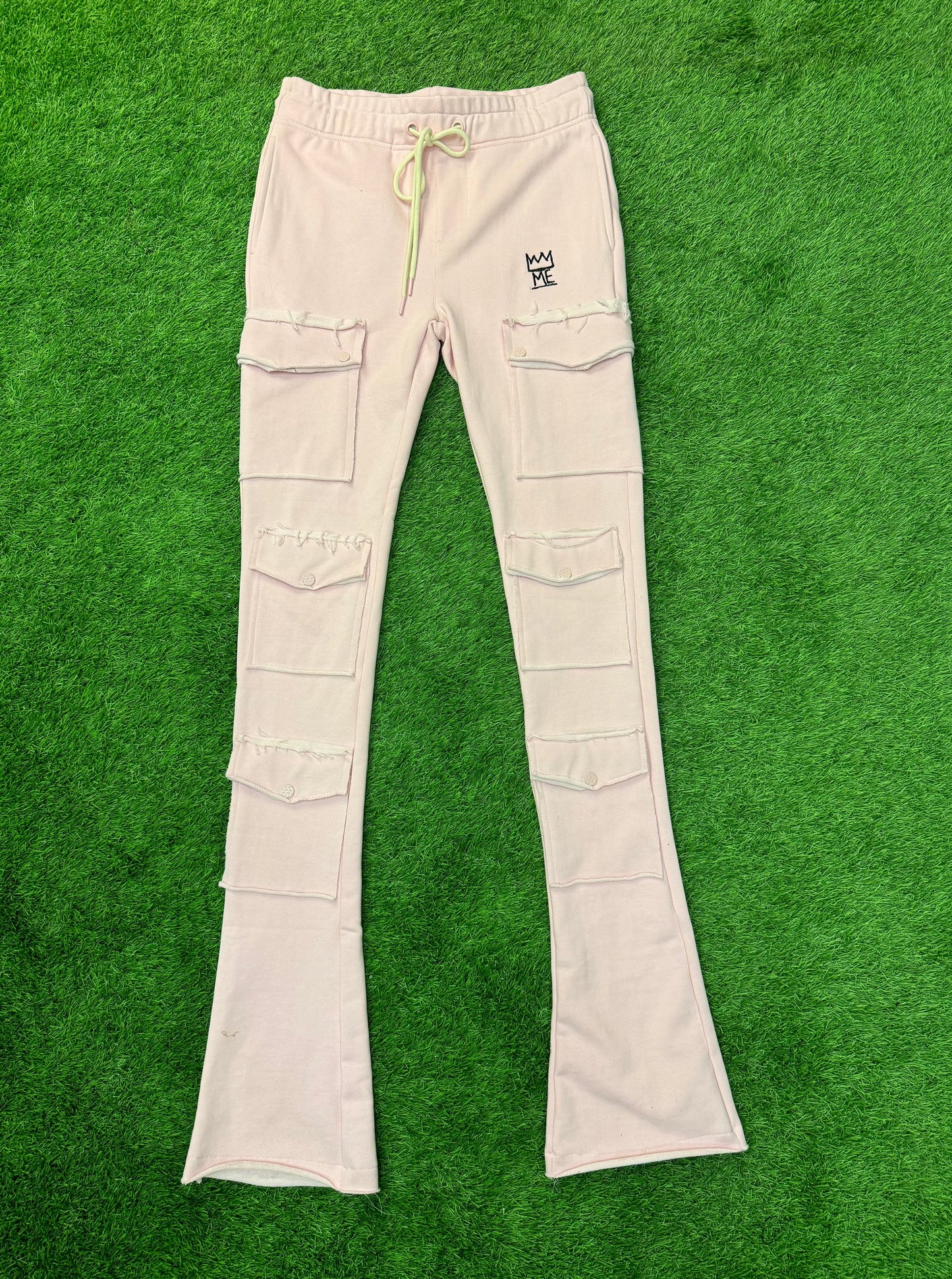 Pink Stacked Sweatpants with Black Krown