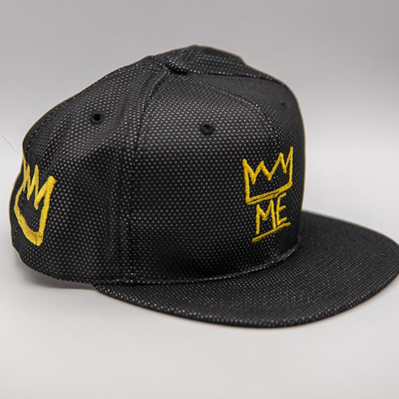 Black 3M Reflective Flat Brim Hat with Gold Krown