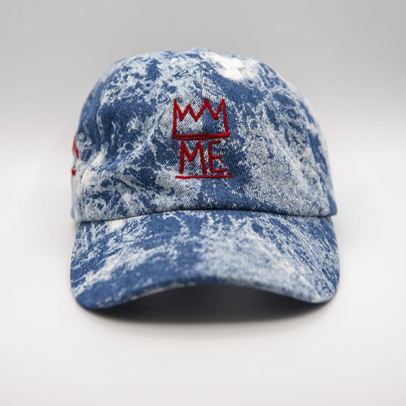 Light Stonewash Denim Dad Hat with Red Krown