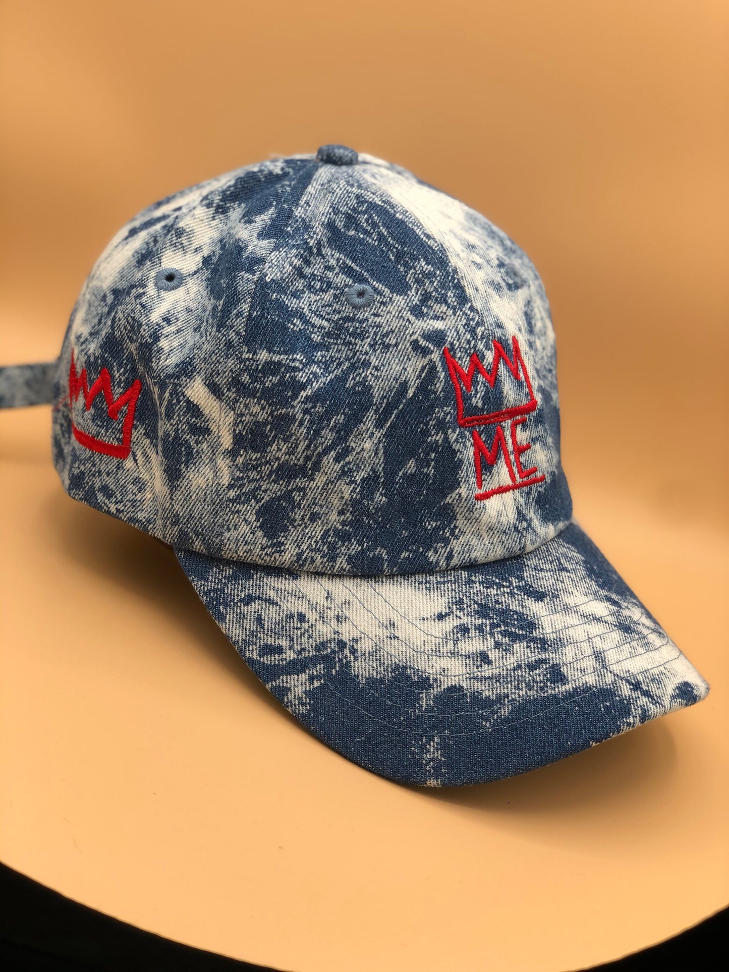 Light Stonewash Denim Dad Hat with Red Krown