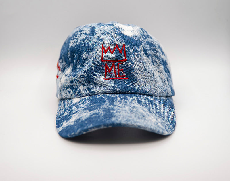 Light Stonewash Denim Dad Hat with Red Krown
