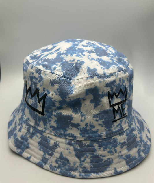 Baby Blue and White Cloud Bucket Hat with Black Krown