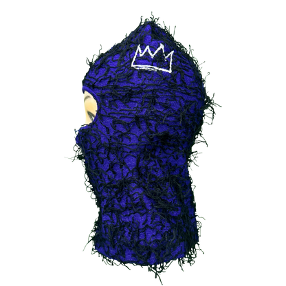 Royal Purple Fringe Shiesty Ski Mask with White Krown