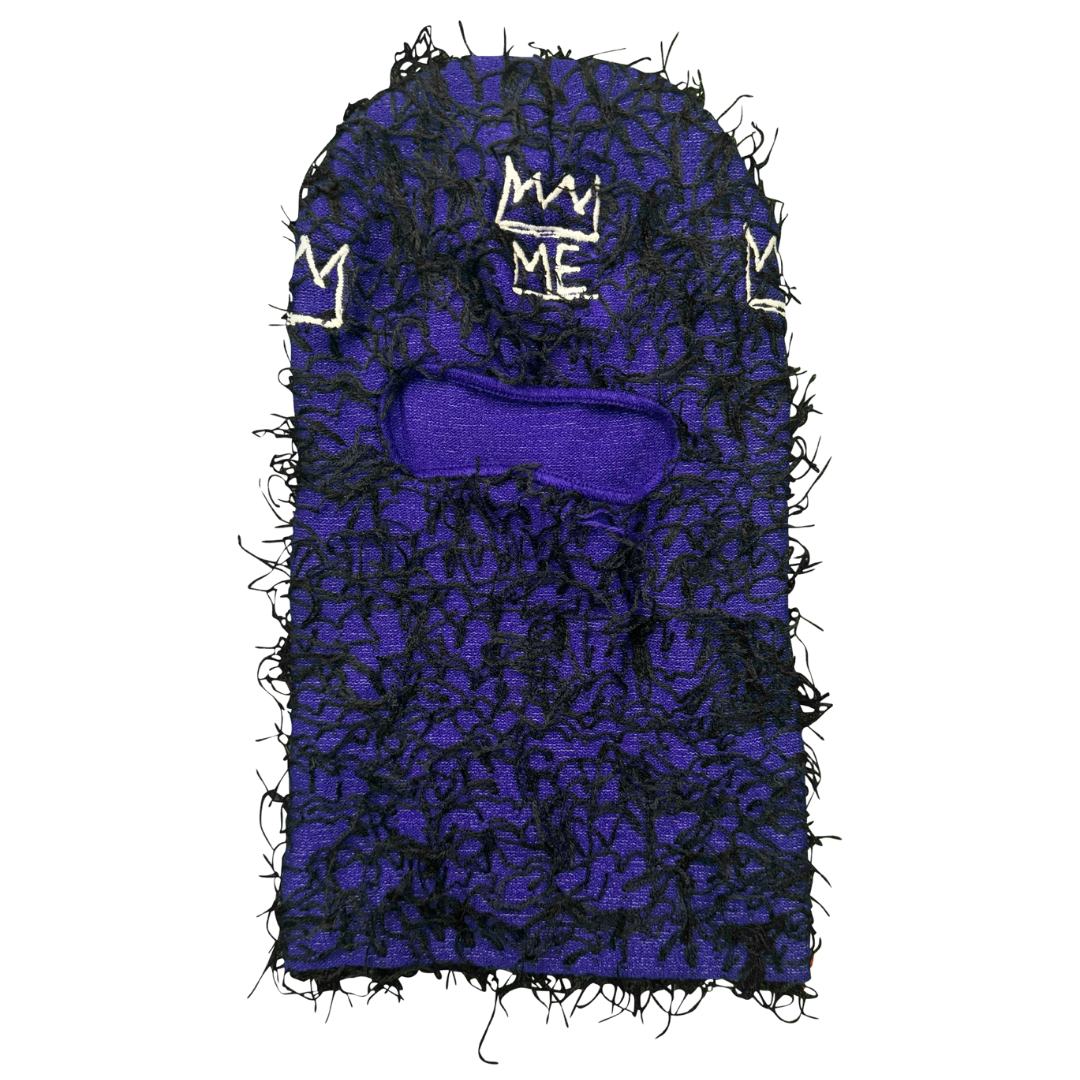 Royal Purple Fringe Shiesty Ski Mask with White Krown