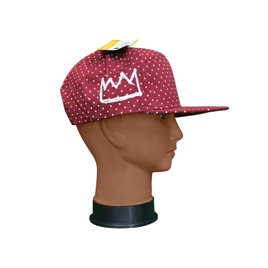 Burgundy With White Polka Dots Flat Brim Hat with White Krown