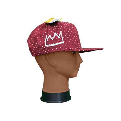 Burgundy With White Polka Dots Flat Brim Hat with White Krown