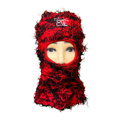 Red & Black Fringe Shiesty Ski Mask with White Krown