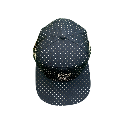 Navy Blue With White Polka Dots Flat Brim Hat with White Krown