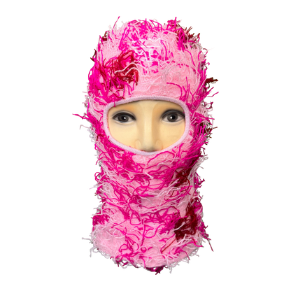 Multi-Shade Pink Fringe Shiesty Ski Mask with White Krown
