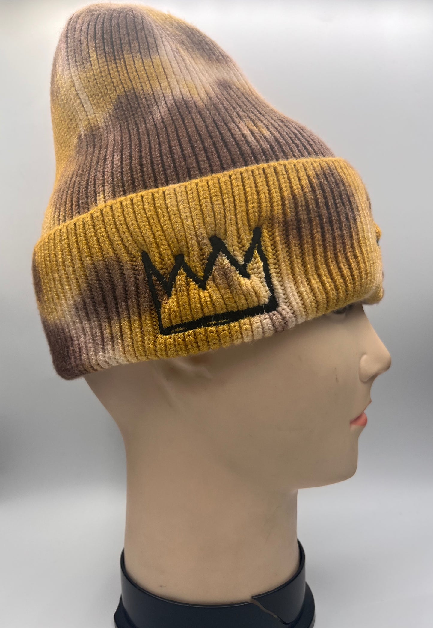 Brown and Tan Beanie with Black Krown