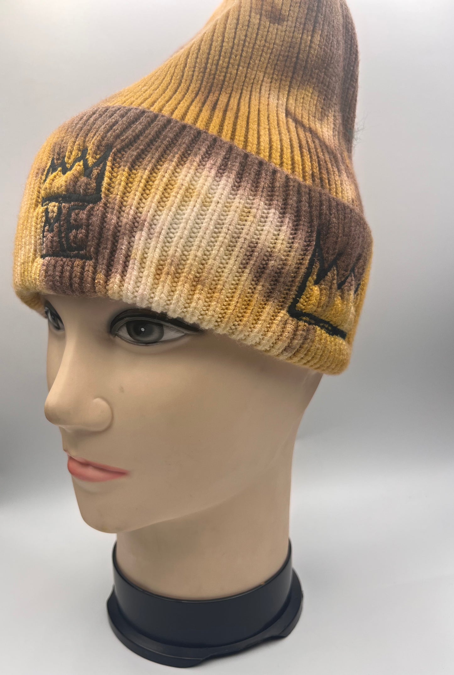Brown and Tan Beanie with Black Krown