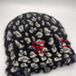 Black & Gray Furry Cheetah Print Beanie with Red Krown