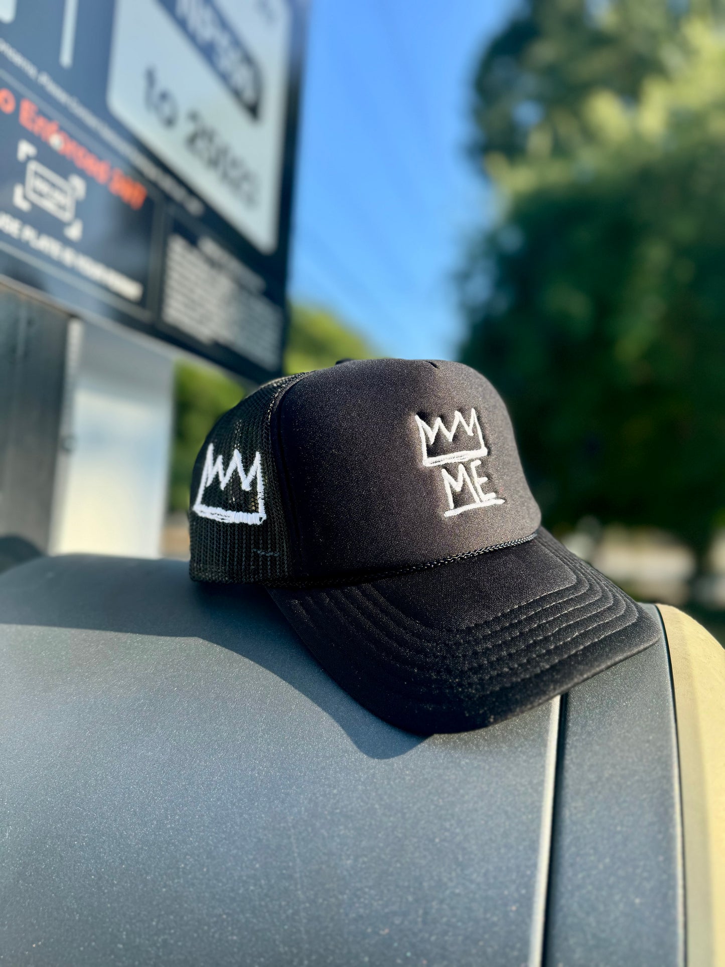 Black Trucker Hat with White Krown (RFM)