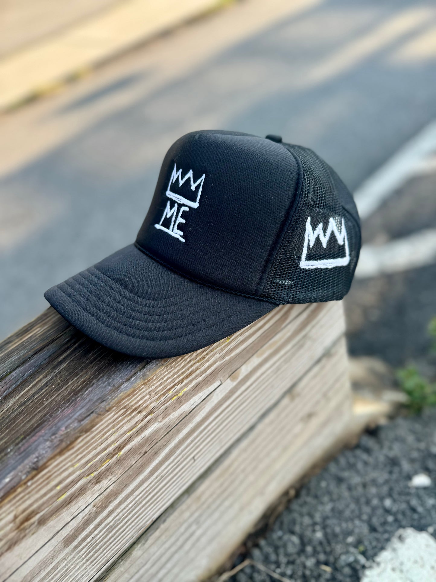 Black Trucker Hat with White Krown (RFM)