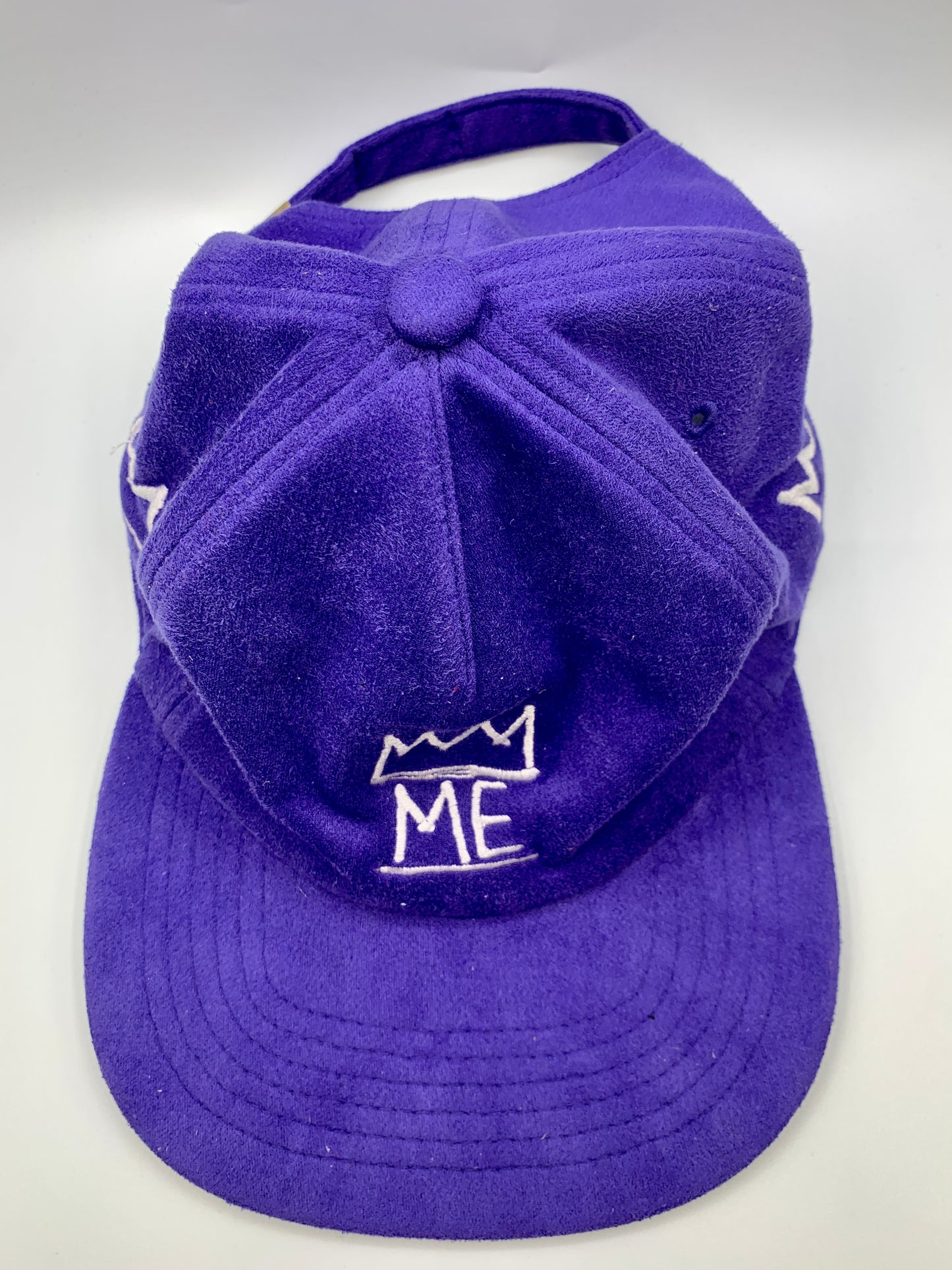 Purple Soft Suede Flat Brim Hat with White Krown