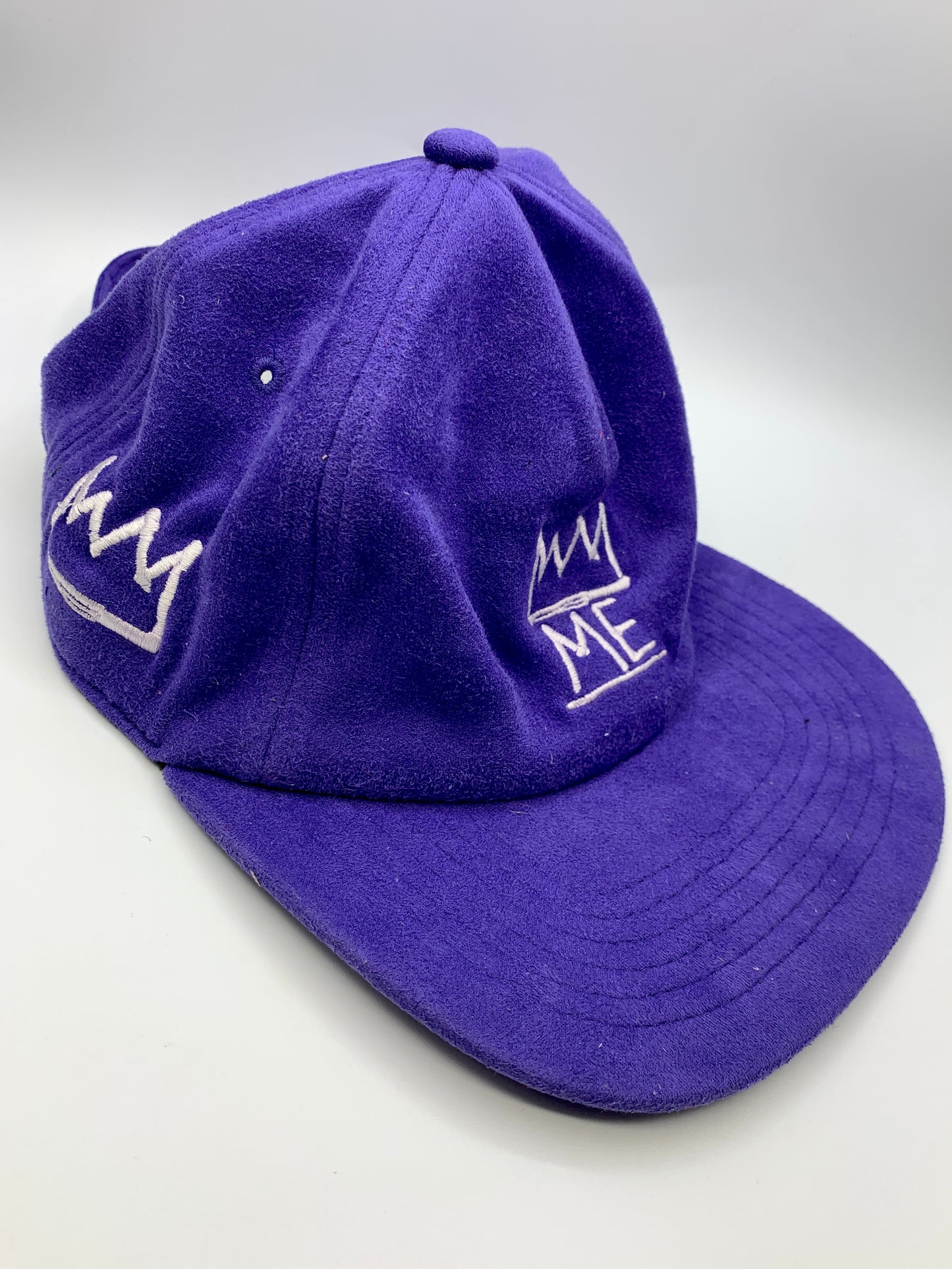 Purple Soft Suede Flat Brim Hat with White Krown
