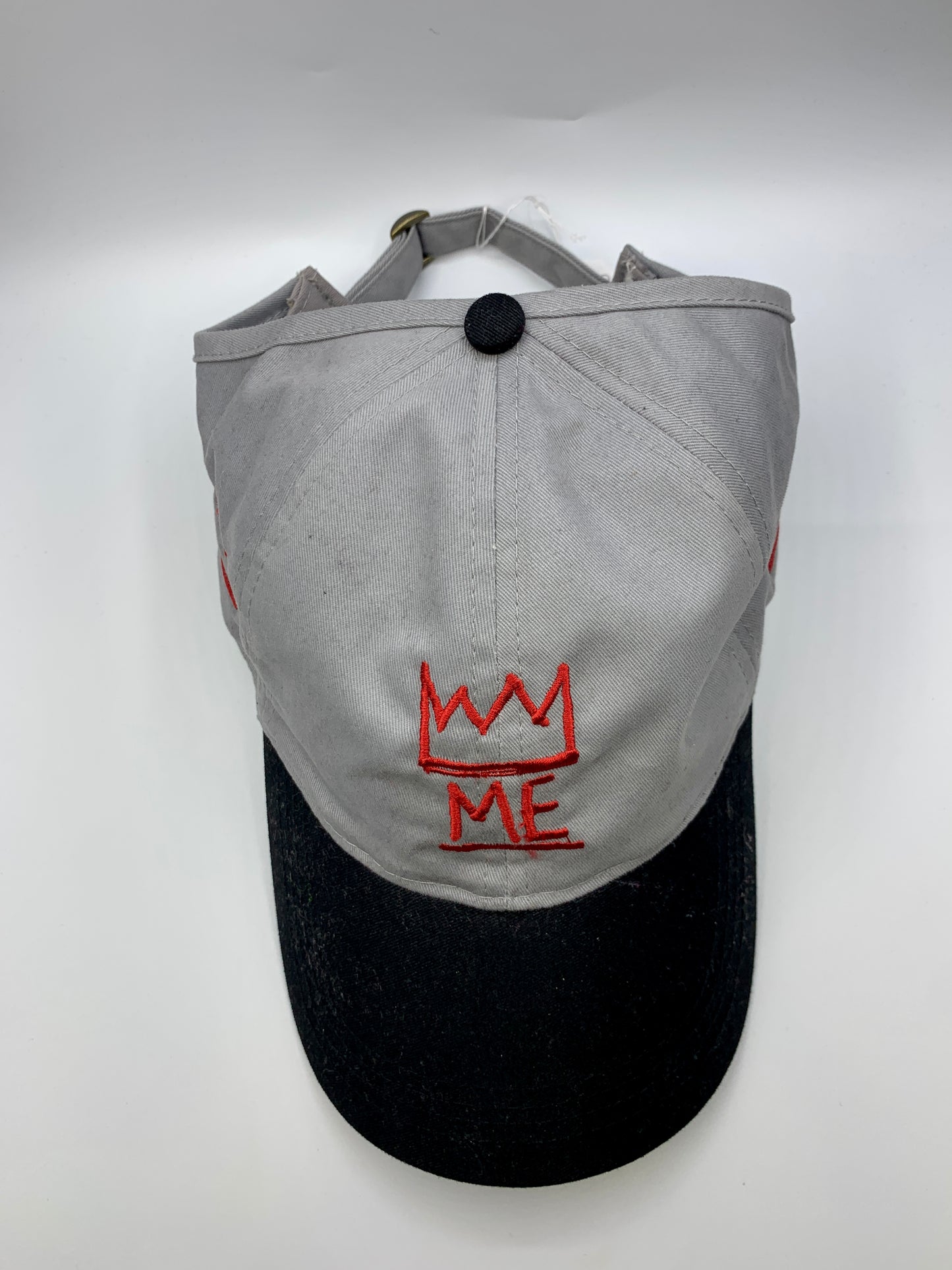 Gray & Black Ponytail Hat with Red Krown