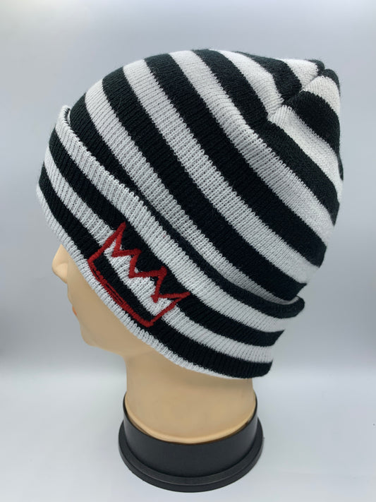 Black & White Beanie with Red Krown