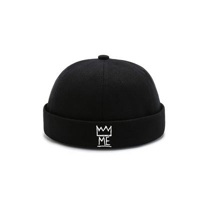 Black Brimless Hat with White Krown