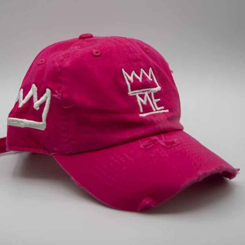 Pink Distressed Dad Hat with White Krown