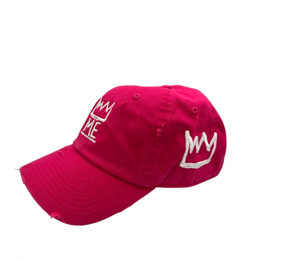 Pink Distressed Dad Hat with White Krown