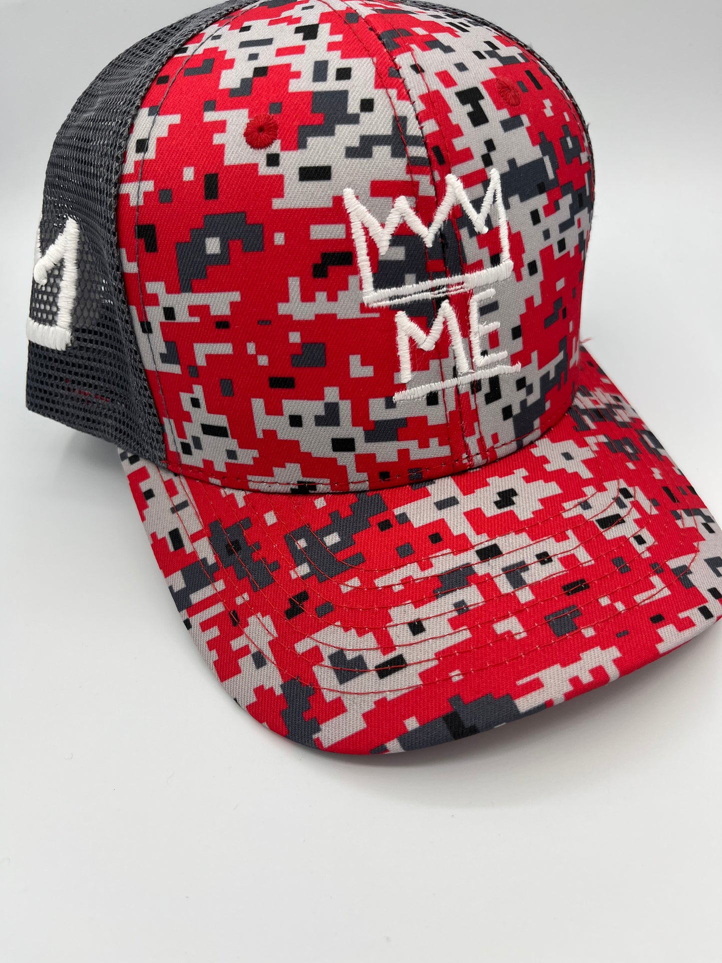 Pixelated Red, Gray, & Black Trucker with White Krown