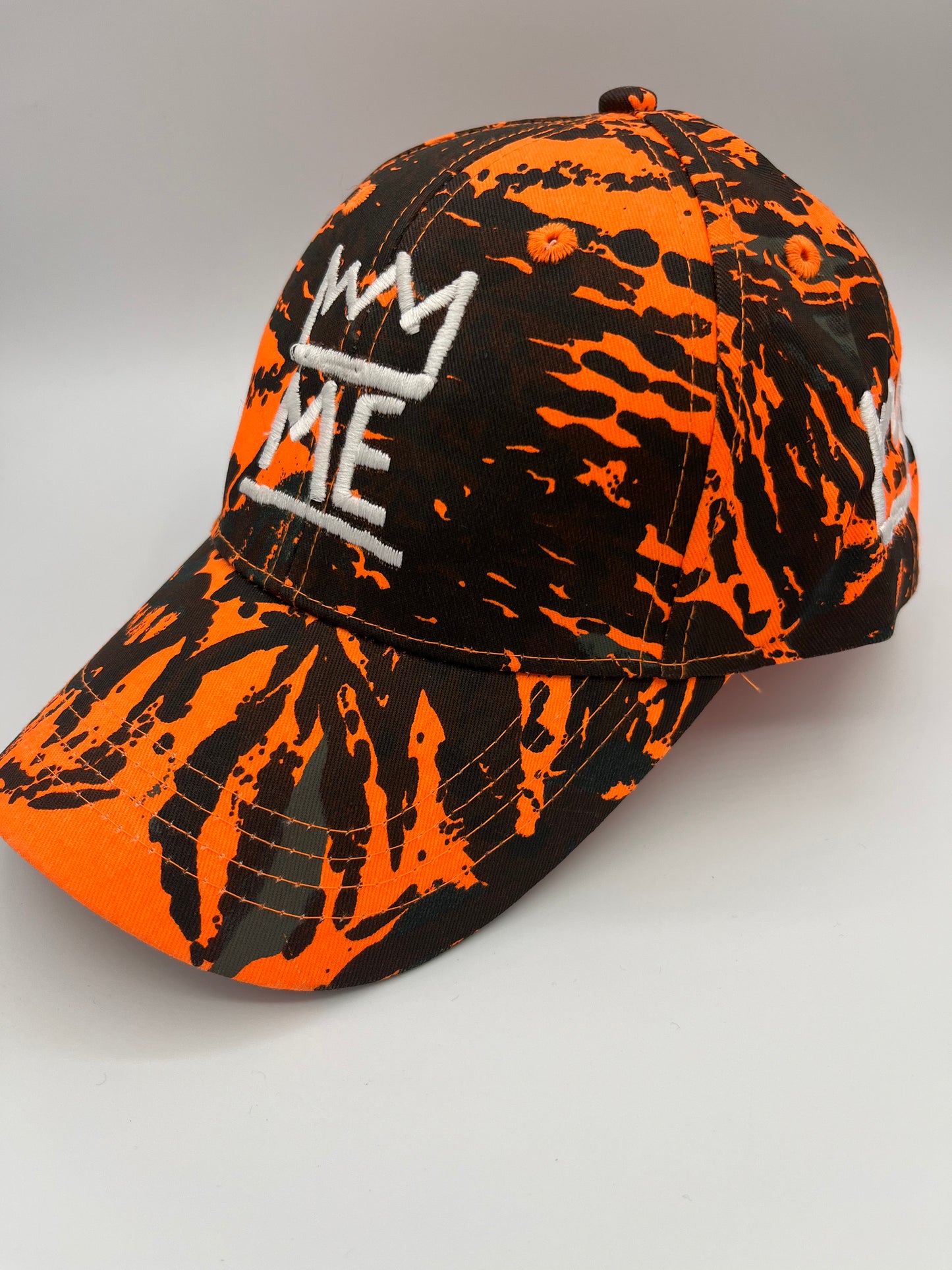 Black & Orange Camo Velcro Back Dad Hat with White Krown