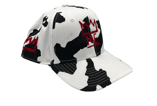 Cow Print Dad Hat with Red Krown